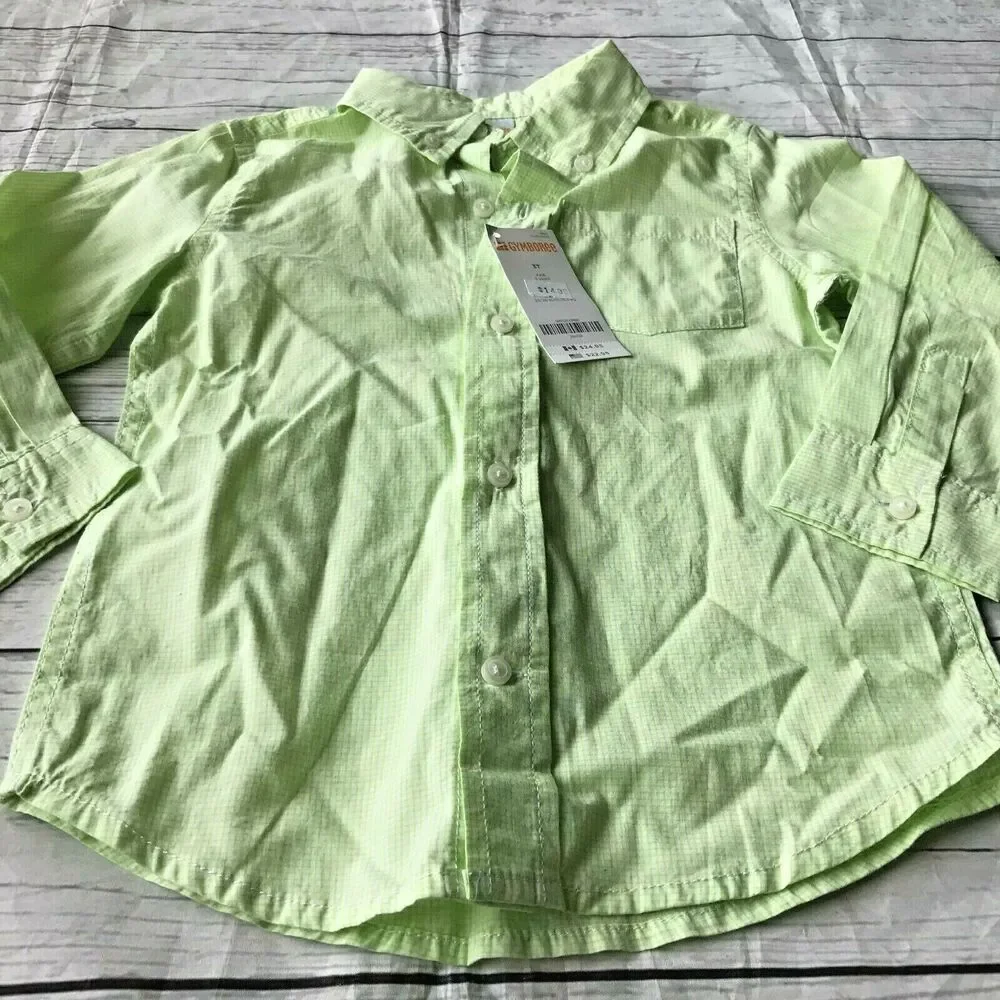 NWT Gymboree Boy’s Green Long Sleeve Button Down Shirt Toddler Kid’s Size 3T